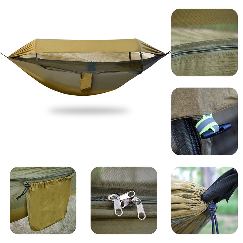 Quick Release Double Camping Hammock with Mosquito Net and Rain Fly