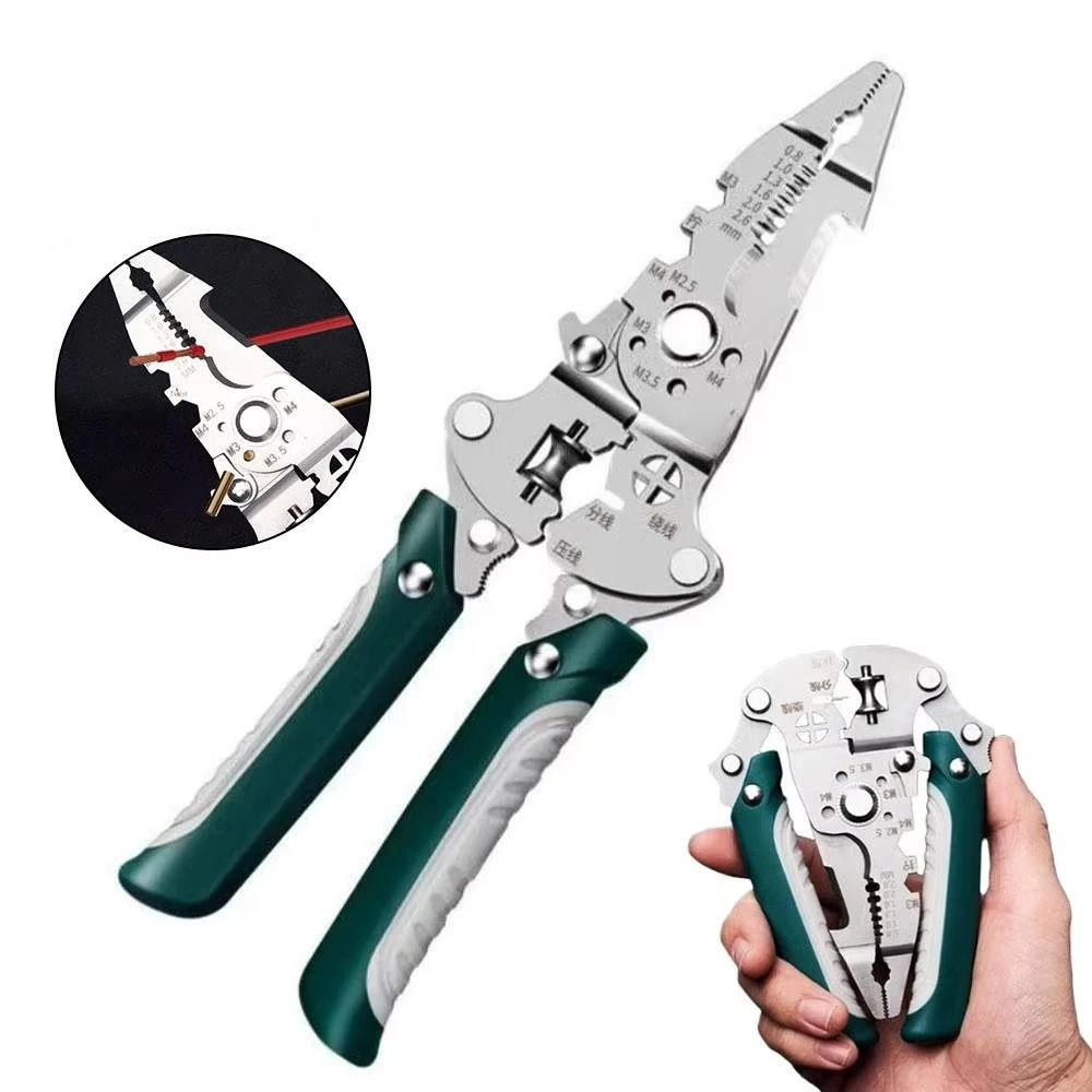Multipurpose 420J2 Stainless Steel Wire Stripper, Crimper, and Cable Cutter Pliers
