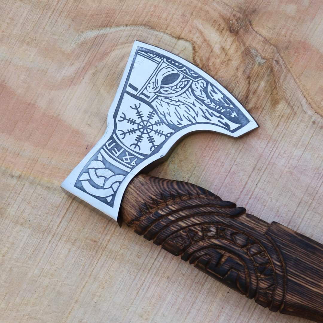hunting axe, viking axe, with rose wood, engraved cutting axe, anniversary gifts for her, gifts for him, camping axes