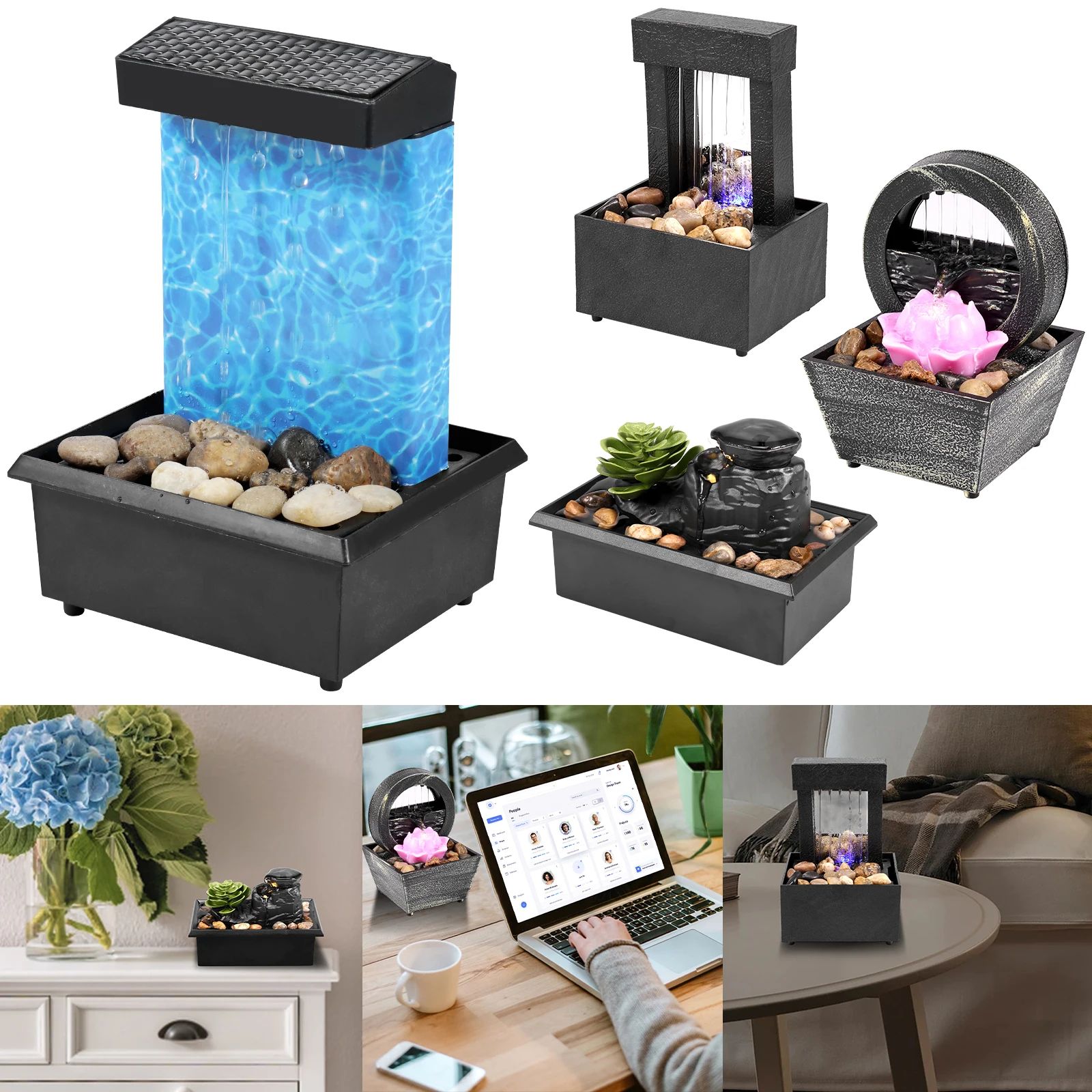 Mini Tabletop Water Fountain with LED Light for Relaxing Home Decor