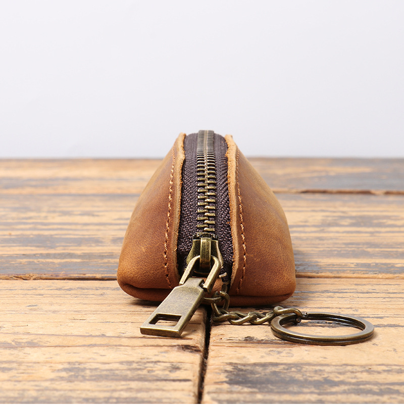 Retro Credit Card Holder, Vintage Genuine Leather Coin Purse Zipper, Women's Key Organizer Pouch, Clutch Wallet Card