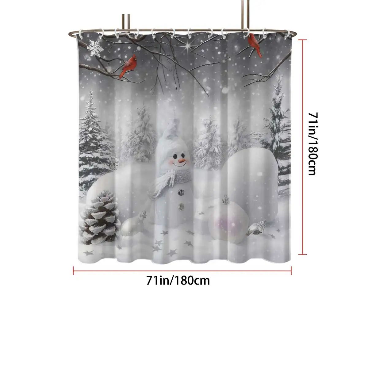 Christmas Snowman Shower Curtain Waterproof Holiday Bathroom Curtain Decor