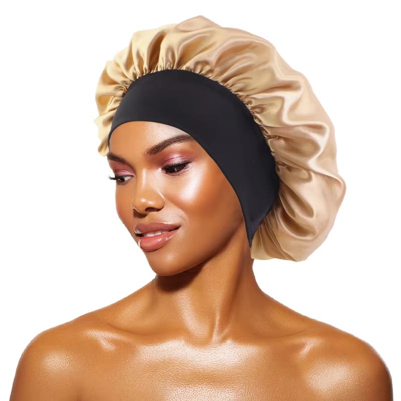 Womens Satin Wide Brim Sleep Bonnet With Elastic Band