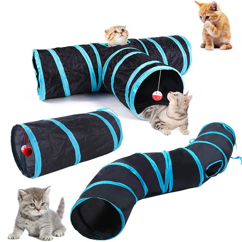 S-Shape cat tunnel with Crinkle Paper - Foldable Hideout & Chase Toy for Indoor Cats