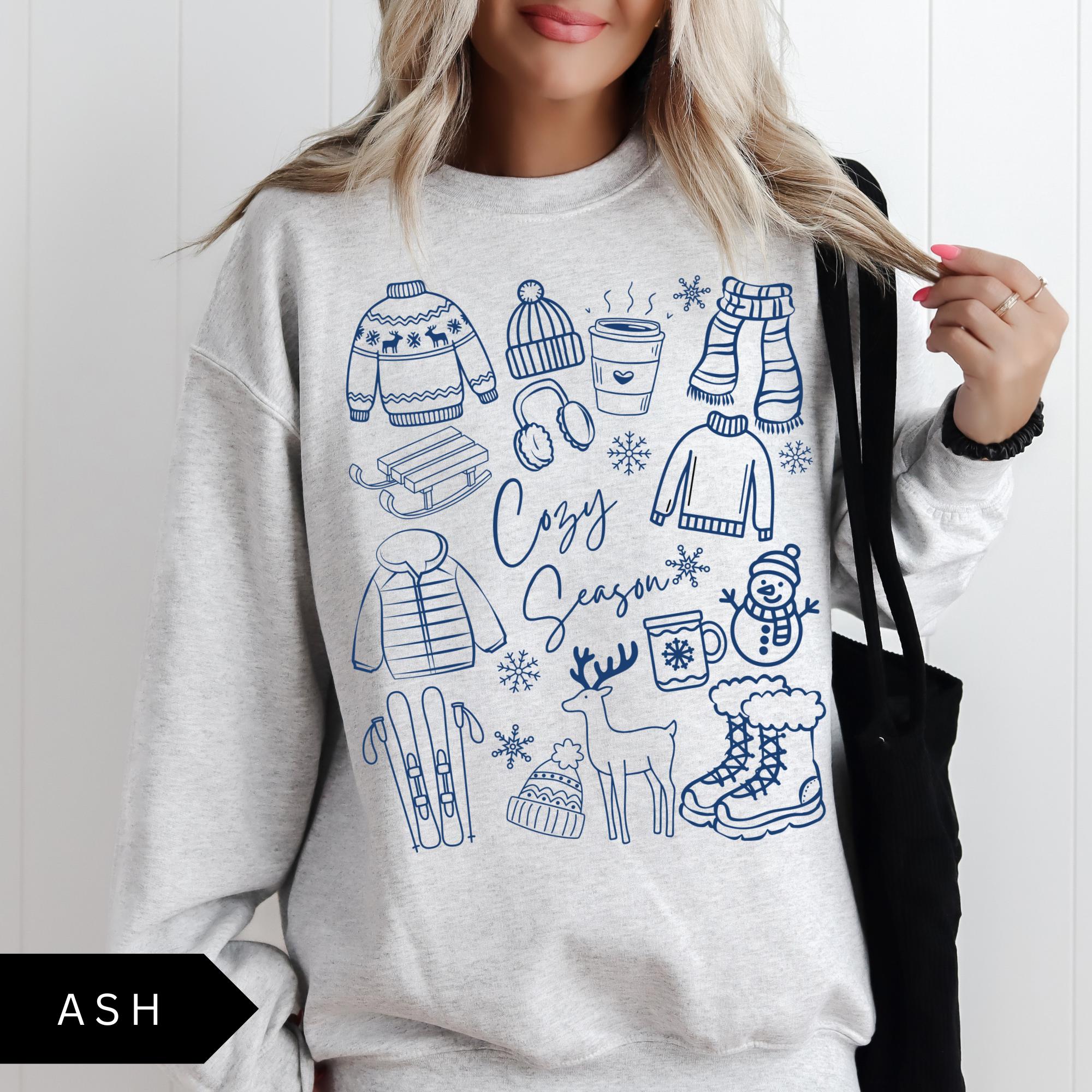 Cozy Season T shirt Winter Aesthetic Graphic Crewneck Cute Holiday Outfit Sweatshirt