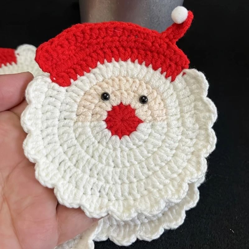 Handmade Crochet Santa Claus Holiday Coasters Set