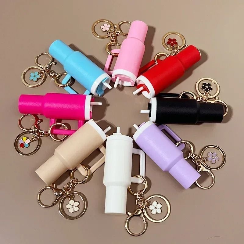 Cute Ice Cup Keychain Lipstick Holder Flower Pendant Bag Charm