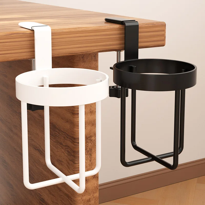 Iron Hanging Table Edge Water Cup Holder, Office Coffee Cups Hook, Desk Side Storage Rack, Fixed No-Punching Traceless
