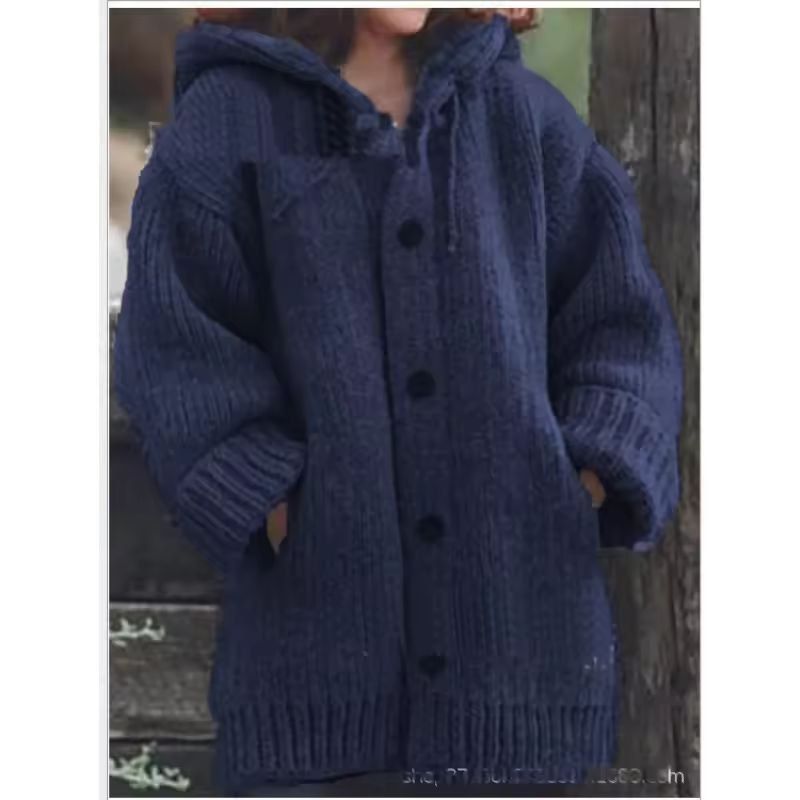 Warm Luxe Womens Chunky Knit Button-Down Cardigan Coat with Pockets
