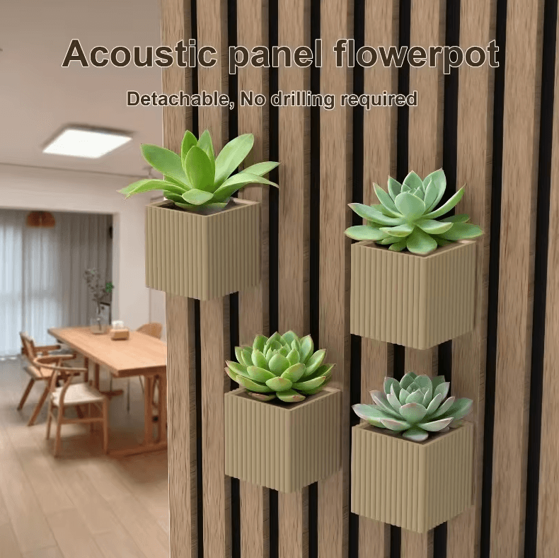 Square Acoustic Panel Planter Shelf – Decorative Soundproof Storage Rack with Succulent Holder