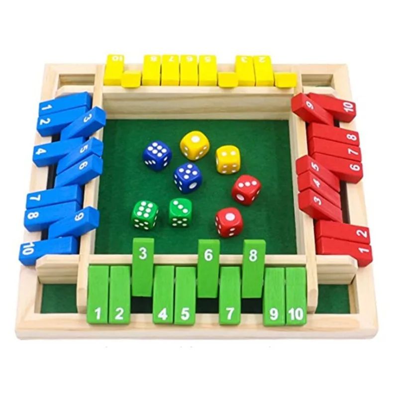 Classic Wooden Shut The Box Board Game for 4 Players – Family Dice Pub Game Set