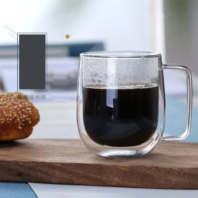 Heat Resistant Double Wall Glass Coffee Mug with Handle