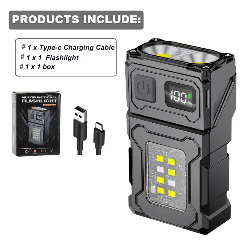 USB Rechargeable Mini LED Flashlight with Magnetic Tail & COB Emergency Light