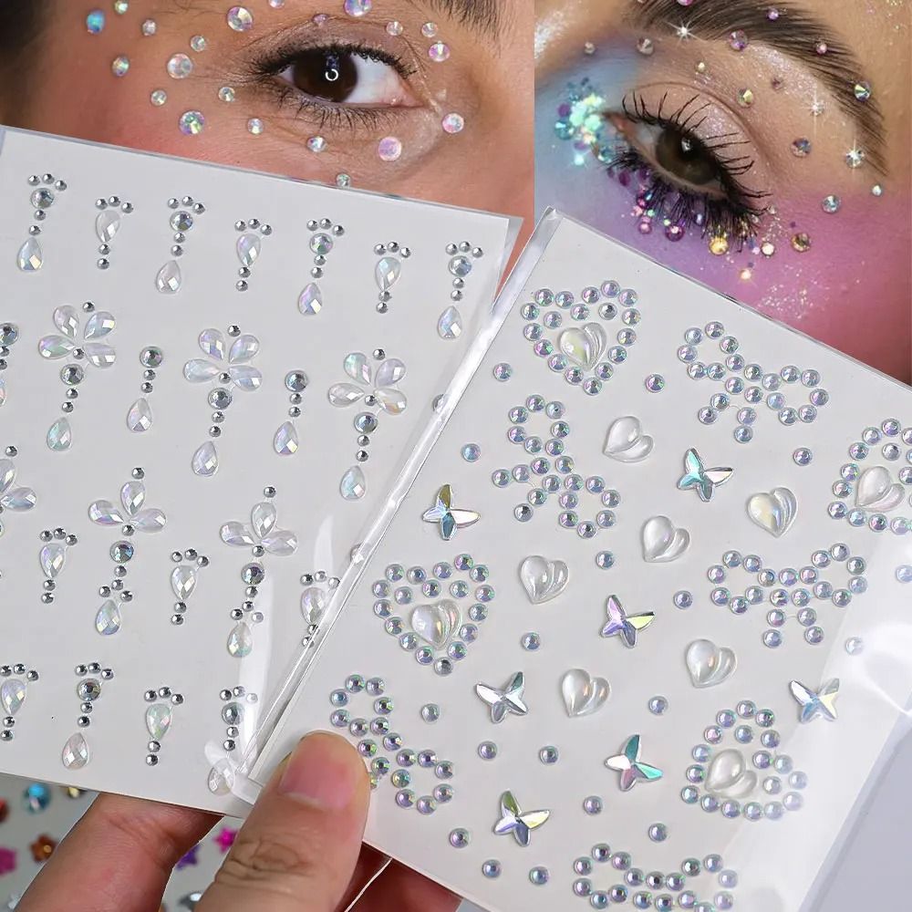 StarGlow Face Gem Stickers Laser Sparkle Rhinestone Face Stickers Stars Heart Moon Makeup Gems