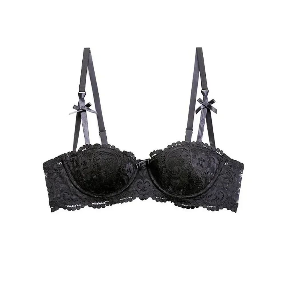 ChicAllure French Lace Half Cup Push-Up Bra – Deep V Seamless Underwire Bralette
