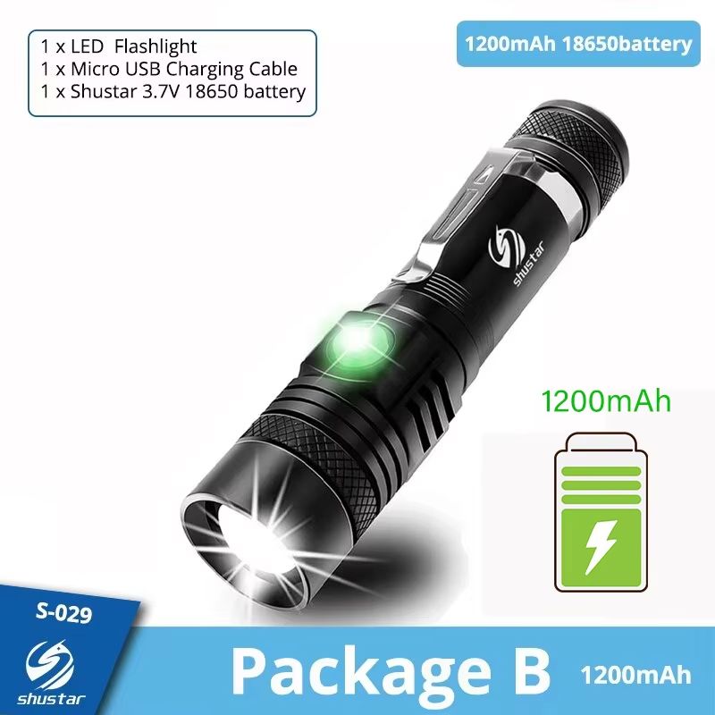High-Power Zoomable LED Flashlight with USB Rechargeable Battery and 4 Lighting Modes