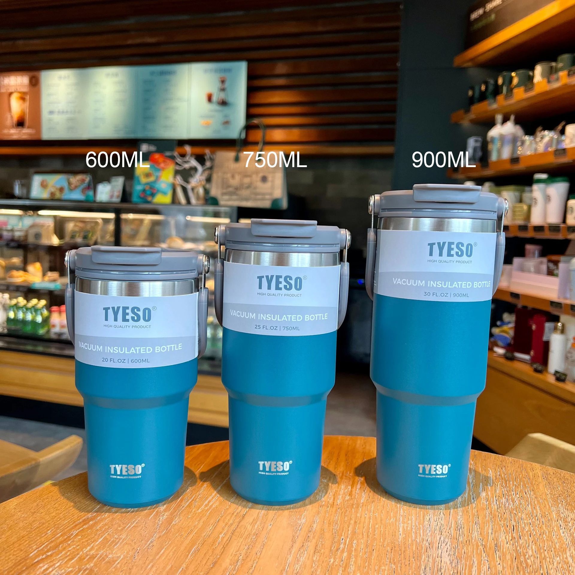 Vacuum Flask Car Water Bottle, 304 Stainless Steel Coffee Cup with Leak-Proof Lid, Handle & Non-Slip Base