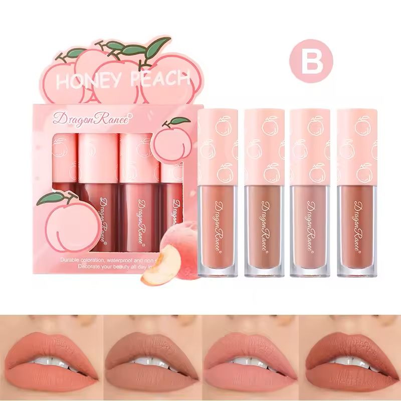 4-Piece Mini Velvet Matte Lip Gloss Set Long-Lasting Lightweight Lip Tint