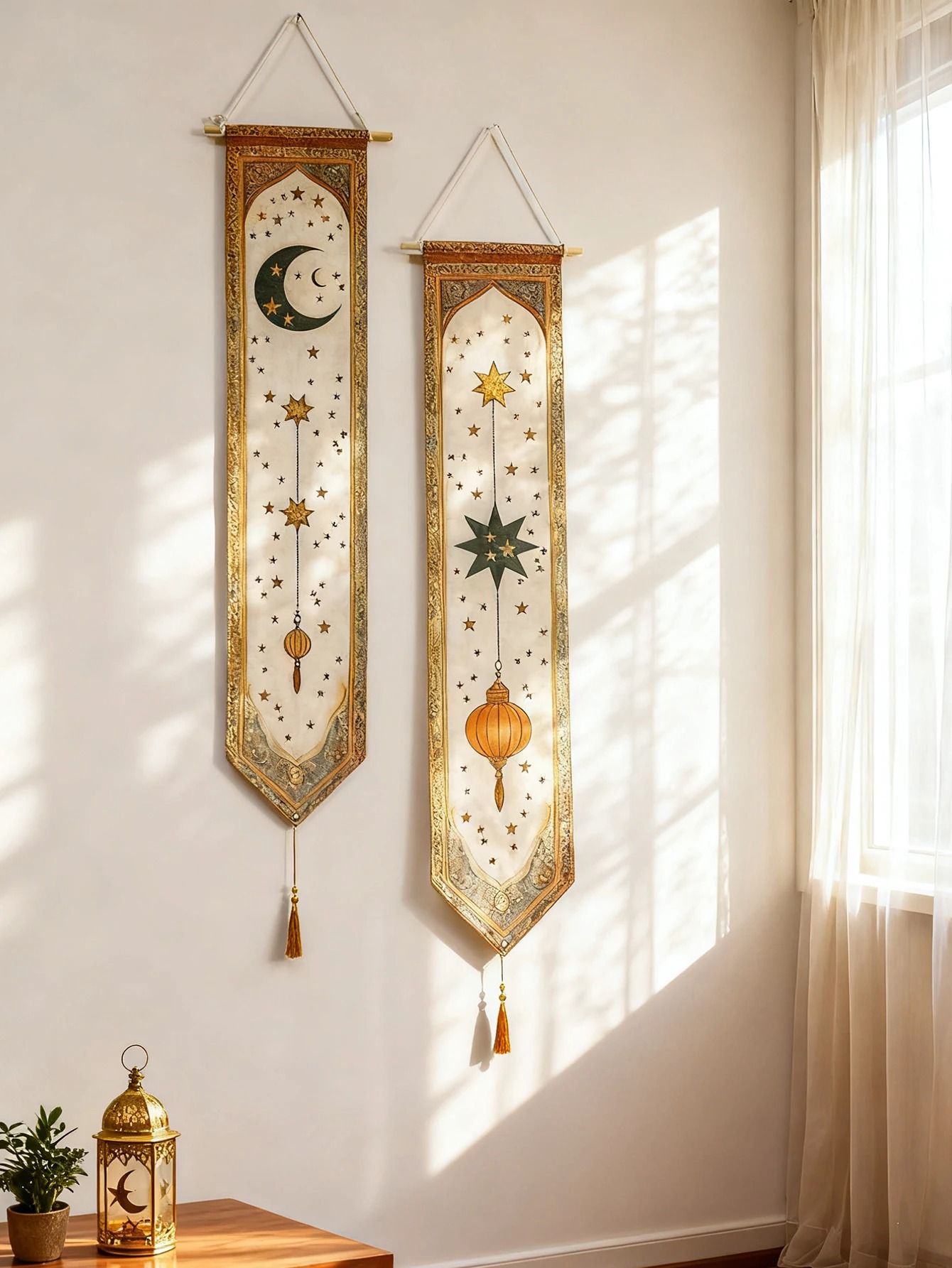 Islamic Ramadan Wall Banner | Moon & Star Eid Mubarak Festival Tapestry
