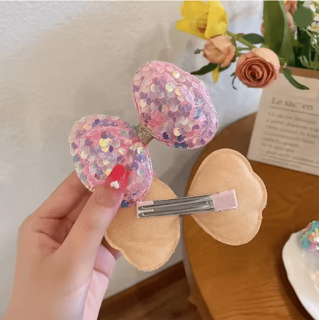 SparkleFairy Big Bow Hair Clips for Girls 5 Piece Glitter Set