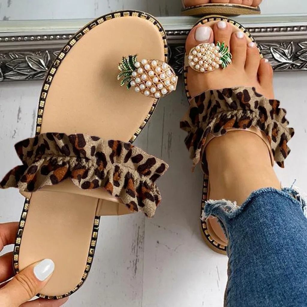 Bohemian Flat Sandals with Pineapple Pearl Accent