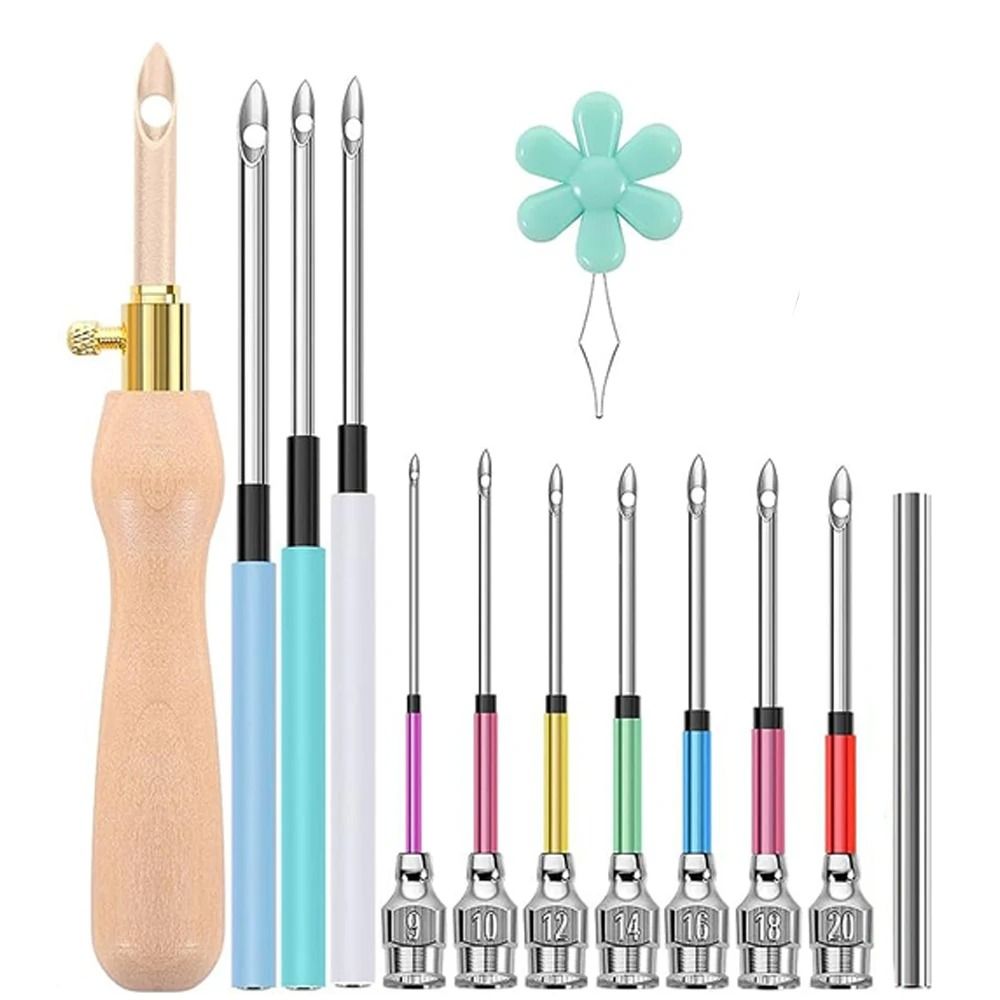 Embroidery Punch Needle Kit with 13 Tools and Wooden Handle