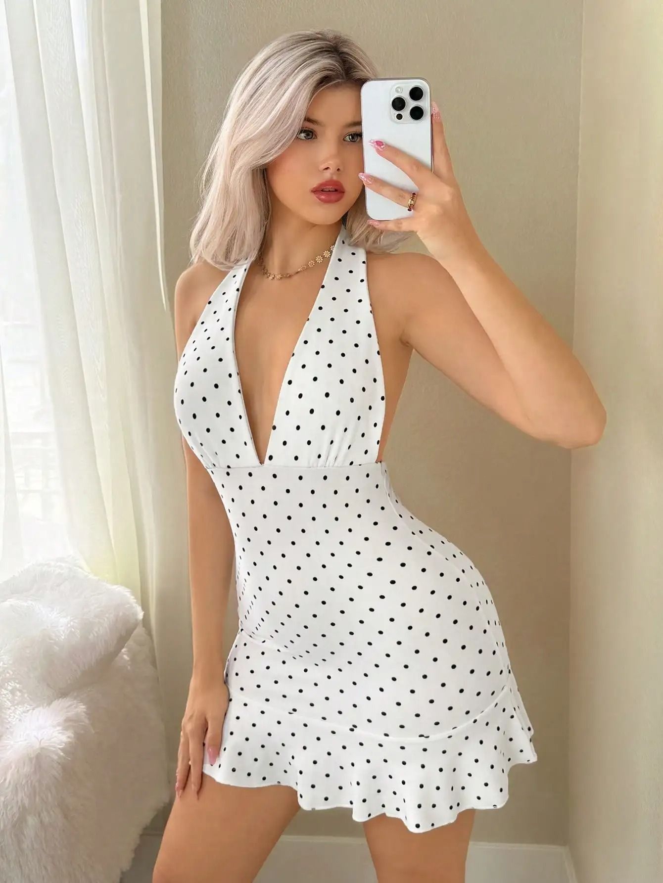 Womens Halter Backless Casual Party Dress
