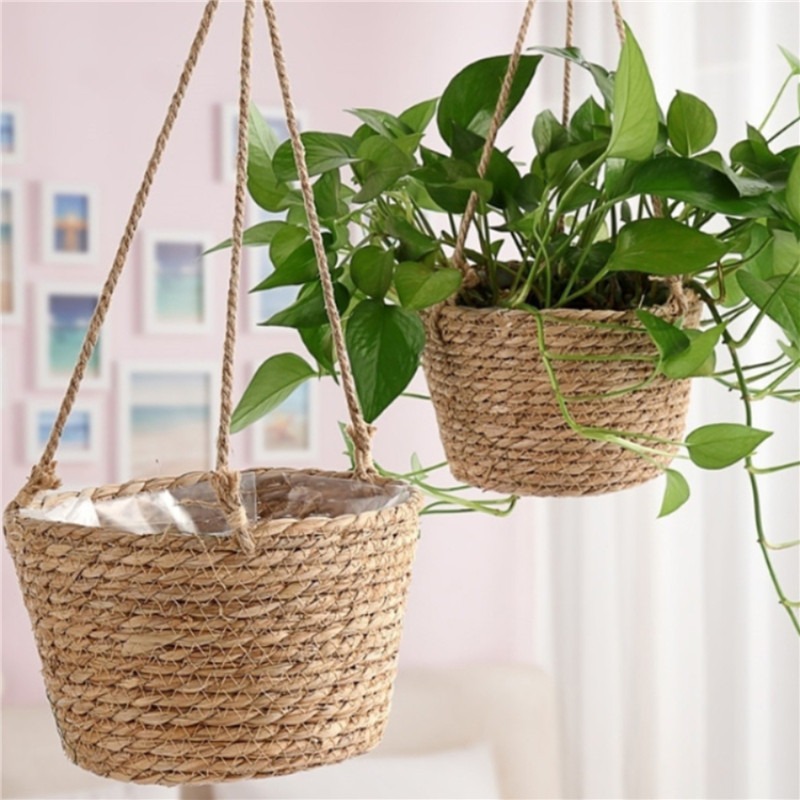 Braided Jute Rope Plant Storage Basket Indoor & Outdoor Hanging Flower Pot Stand