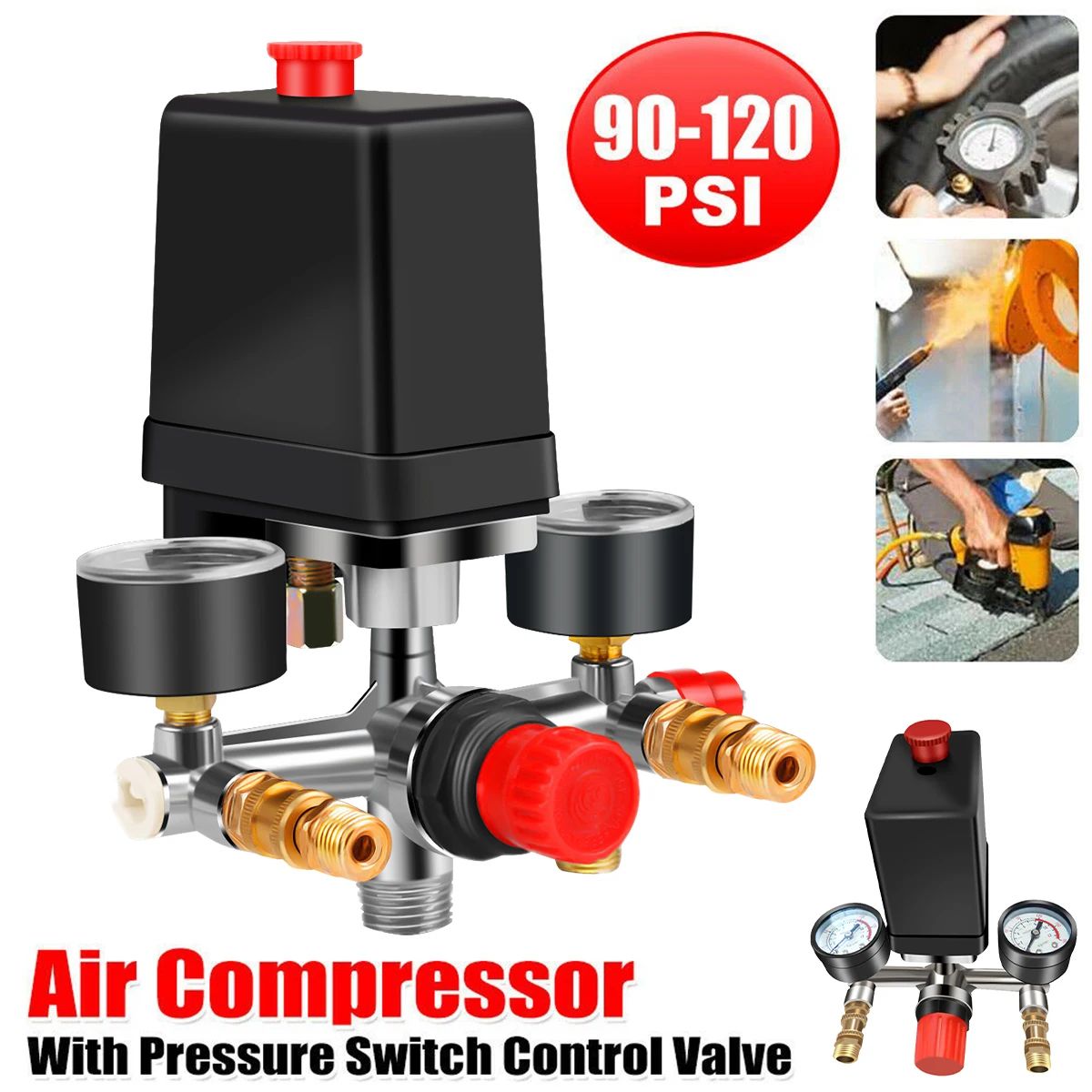 Air Compressor Pressure Switch Control Valve with Gauge and Regulator