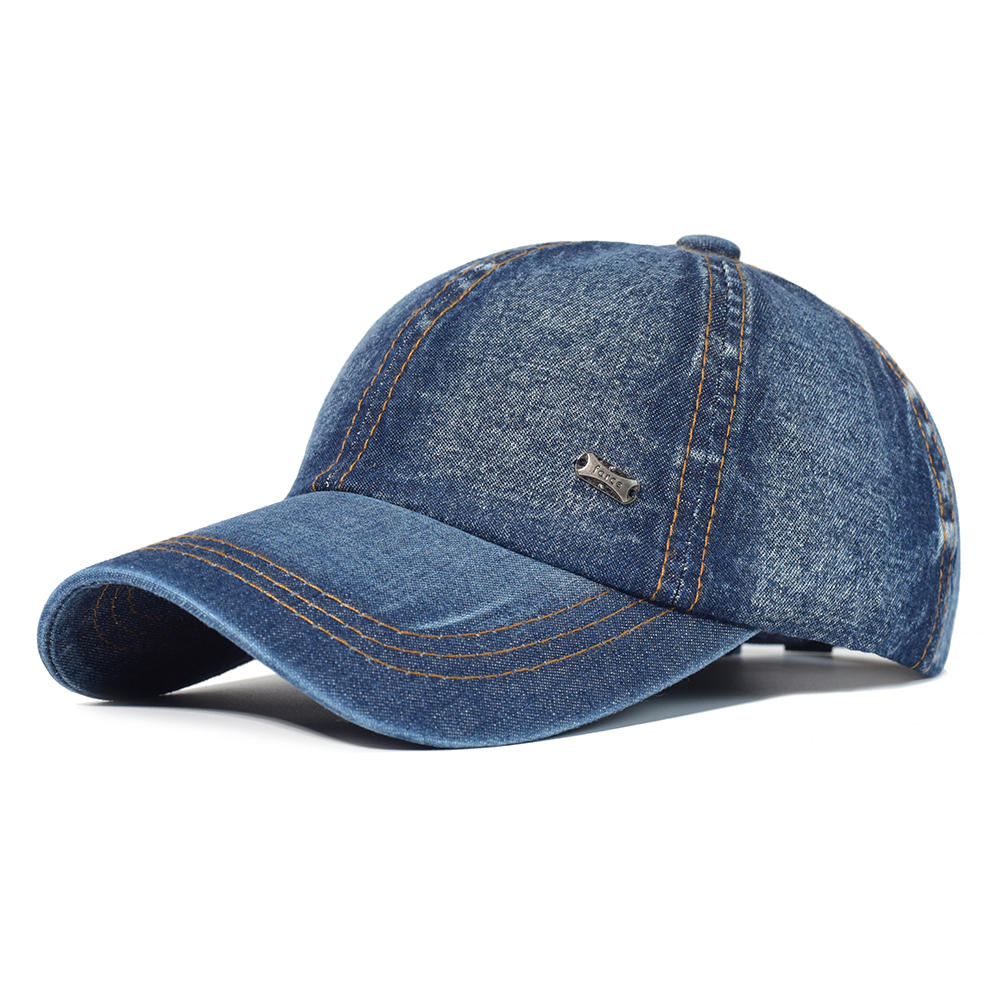Adjustable Trucker Style Baseball Cap, Vintage Washed Cotton Dad Hat Men Women, Denim Low Profile Cap