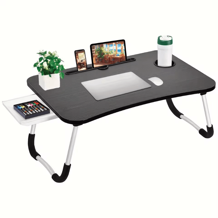 Extra-Large Portable Laptop Bed Desk – Multi-Functional Foldable Tray Stand with Cup Holder and Drawer