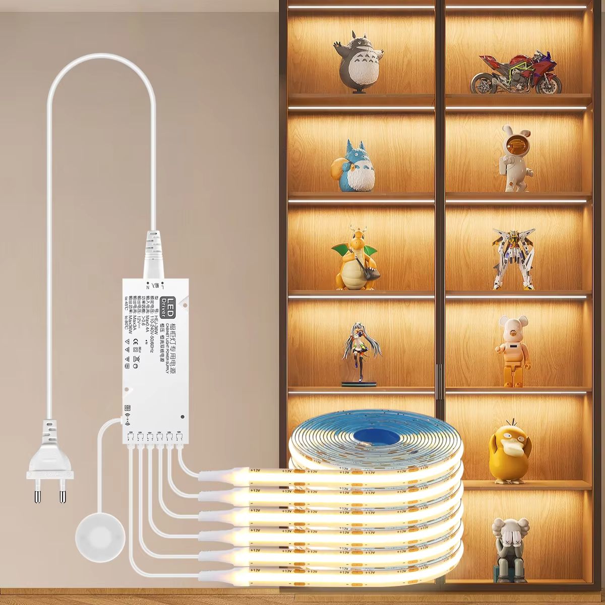 COB LED Strip Light for Cabinet, Closet & Display – Dimmable Touch-Sensor Tape Lighting