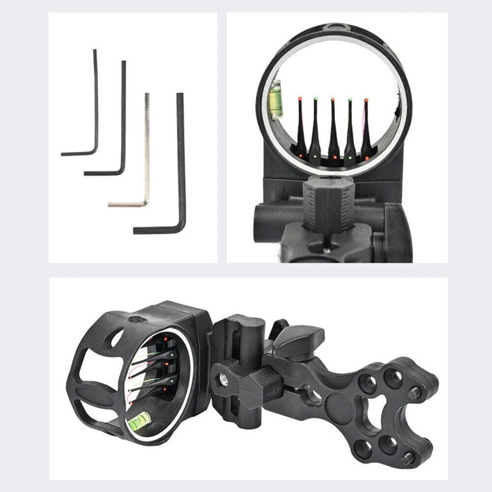 Adjustable Compound Bow Sight 5 Pin Fiber Optic with Bubble Level