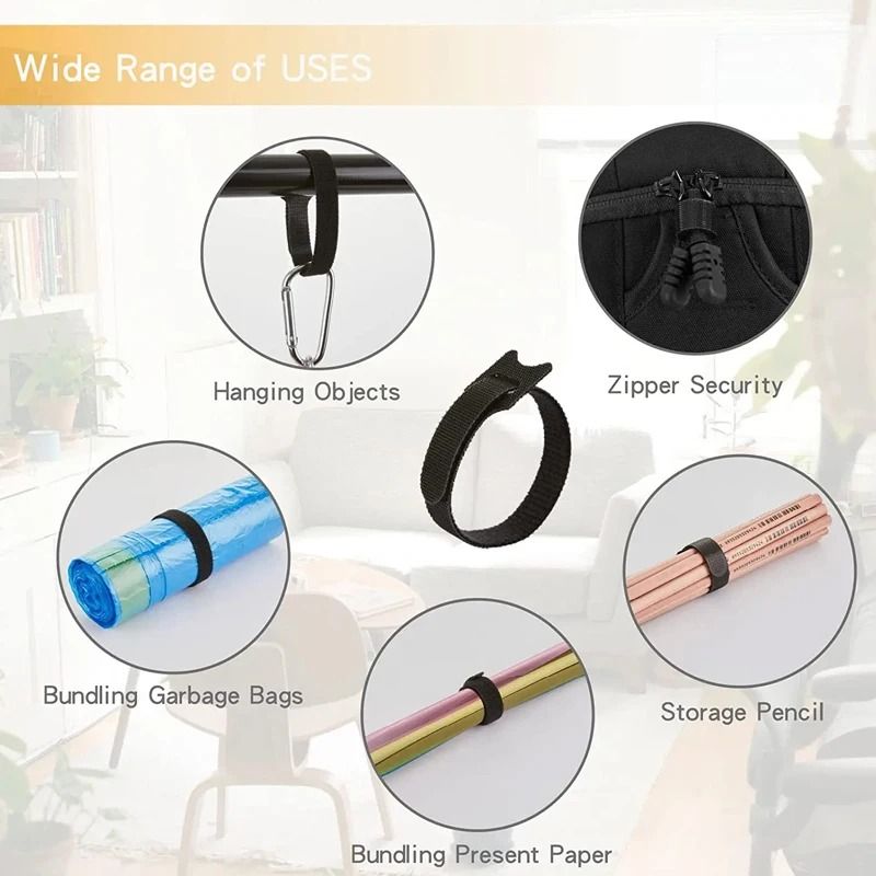 100pcs Releasable Cable Organizer Ties Nylon Loop and Hook Reusable Tape Cord Straps Wire Management