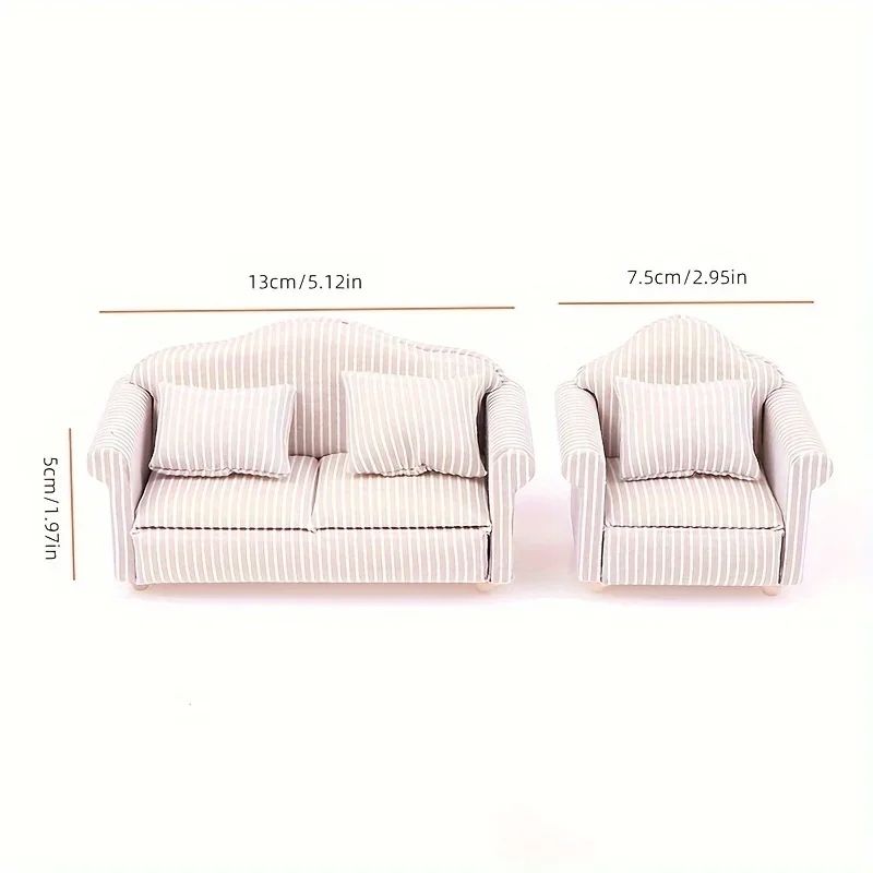 Miniature Dollhouse Sofa Set – Elegant Living Room Furniture with Pillows