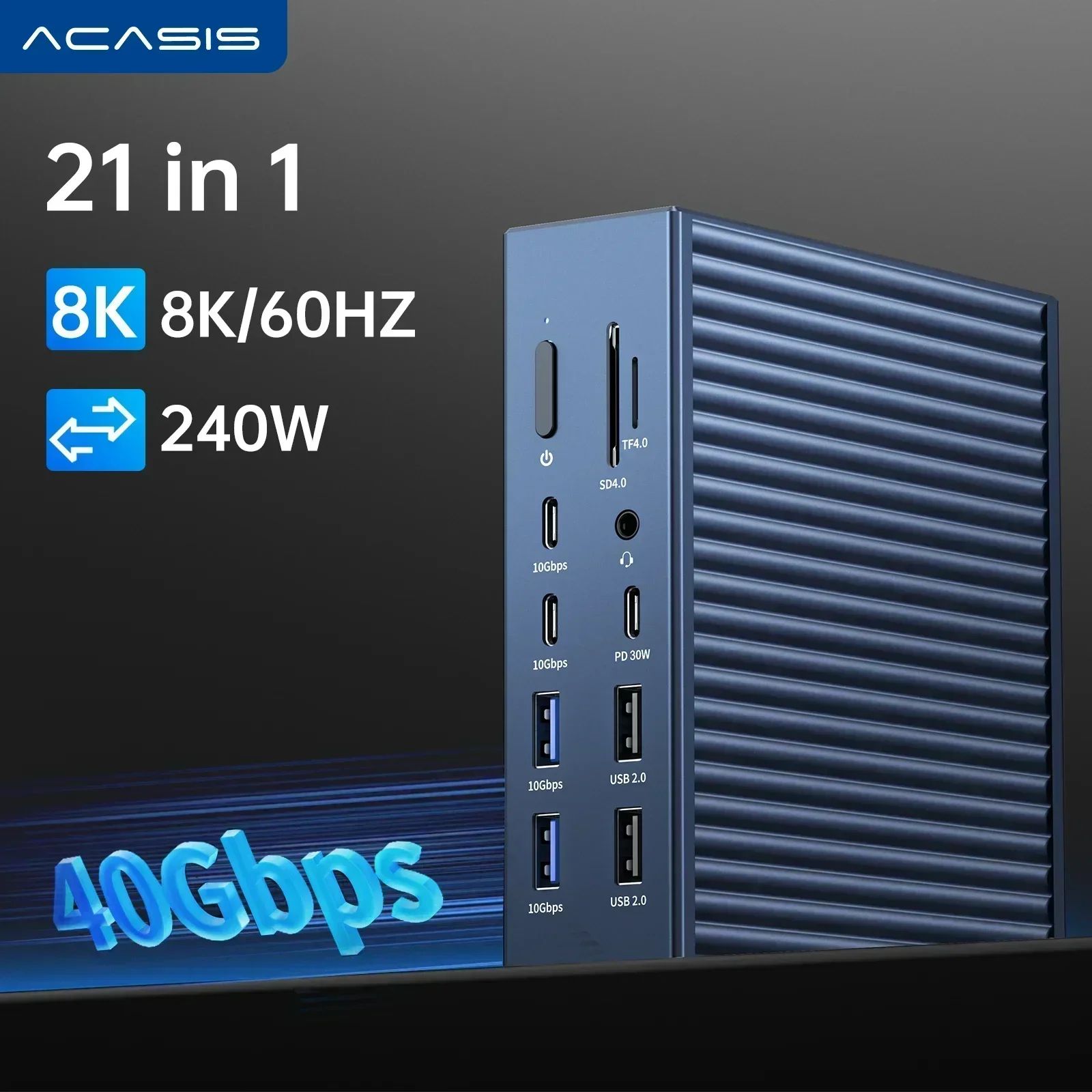 Acasis ProMax 21-in-1 40Gbps USB-C Docking Station – 8K Thunderbolt 4 Hub with 90W Power Delivery