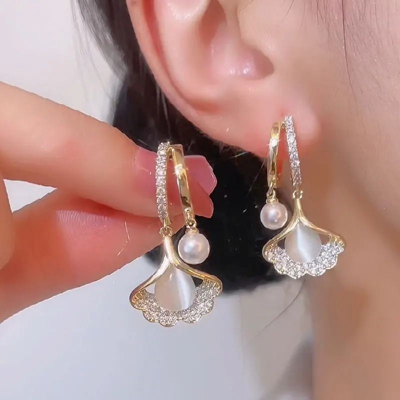 Elegant Crystal Leaf Drop Earrings