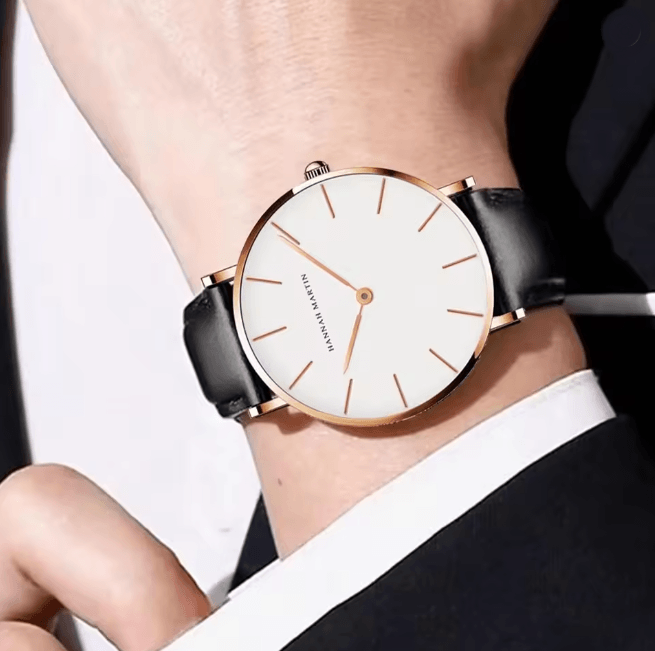 Rose Gold Leather Quartz Watch for Men and Women