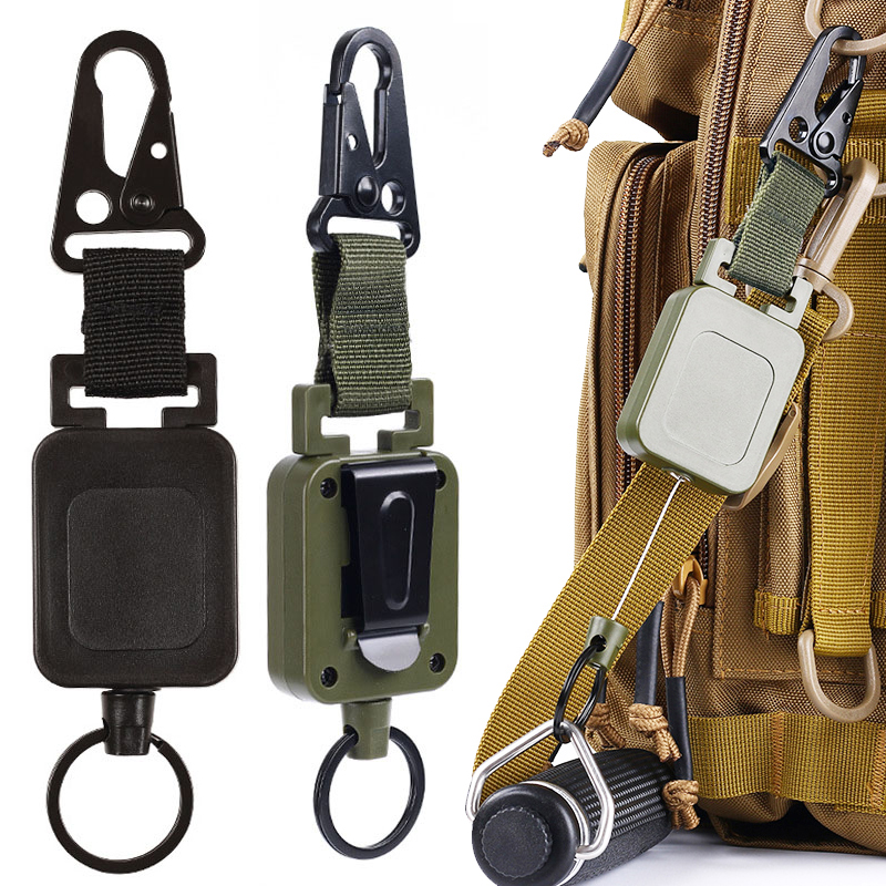 Steel Wire Retractable Key Holder with Molle Backpack Hook for Outdoor Use