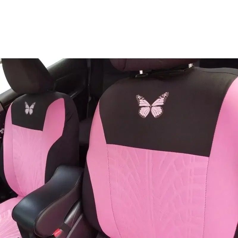 Universal Car Seat Cover Full Set with Butterfly Embroidery Design