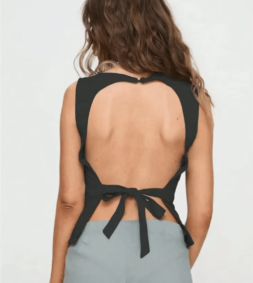 Womens Backless Y2K Tank Top Knot Back Sleeveless Club Cami