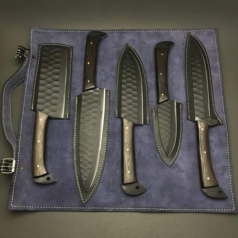 Carbon steel Chef Set Of 5 Pieces ,Custom Handmade Chef Set , Handmade Damascus Chef Set , Personalized Gift