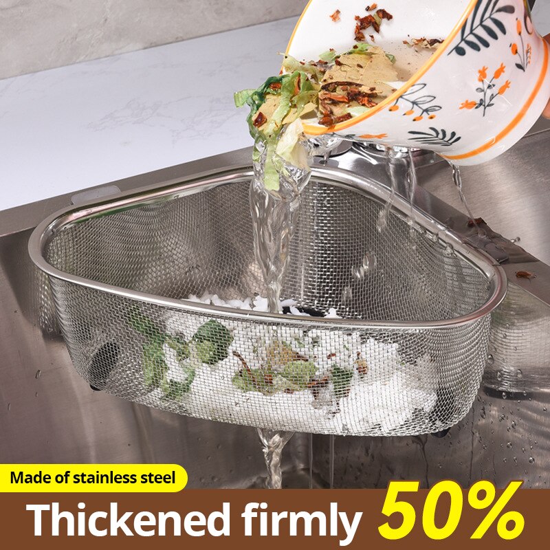 Triangle Sink Drain Basket – Stainless Steel Kitchen Residue Filter Net for Efficient Drainage