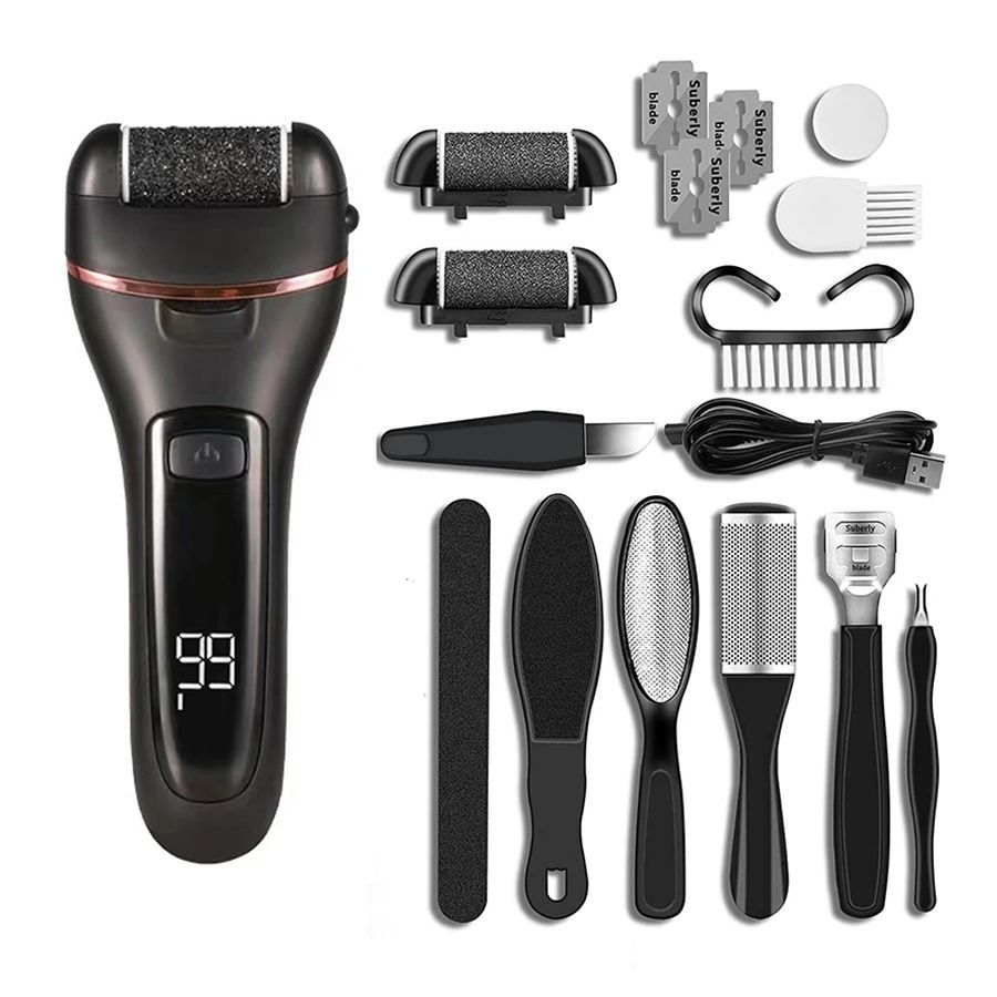 Electric Callus Remover Rechargeable Foot File Grinder Pedicure Machine with 3 Quartz Heads