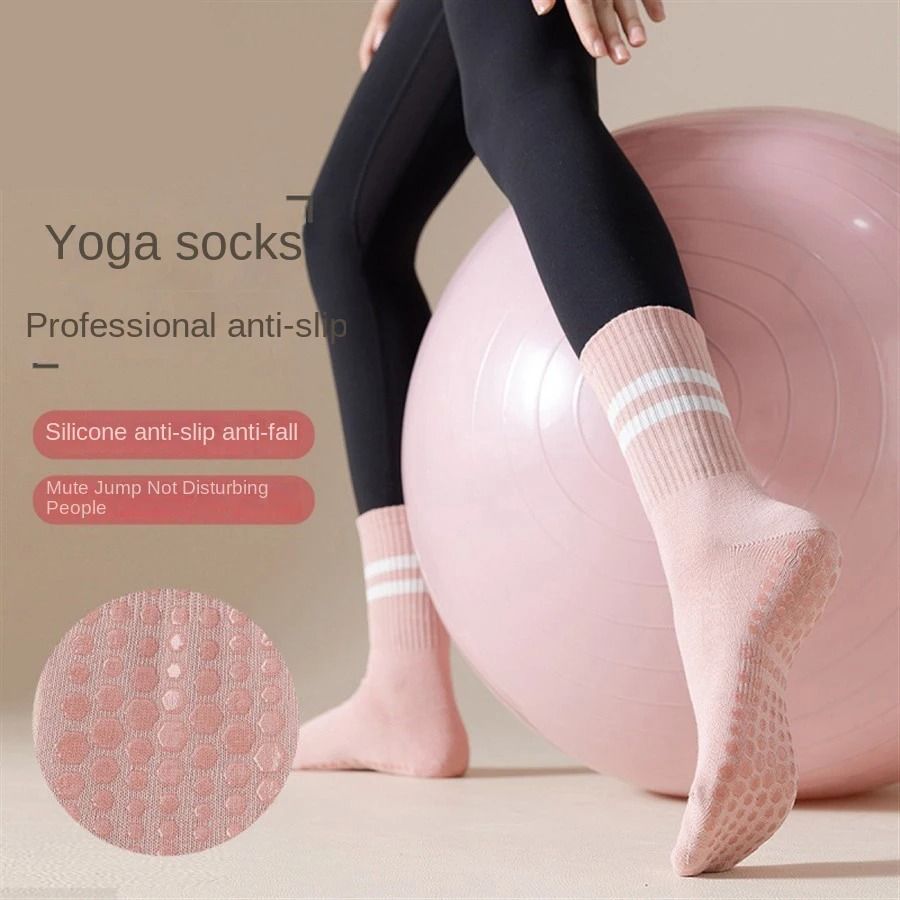 Women Yoga Skipping Rope Sports Socks Pilates Indoor Anti Slip Floor Double Bar Mid Leg Socks