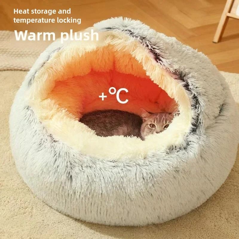 Semi-Enclosed Plush Pet Bed | Autumn & Winter Warm Shell Nest for Cats & Small Dogs