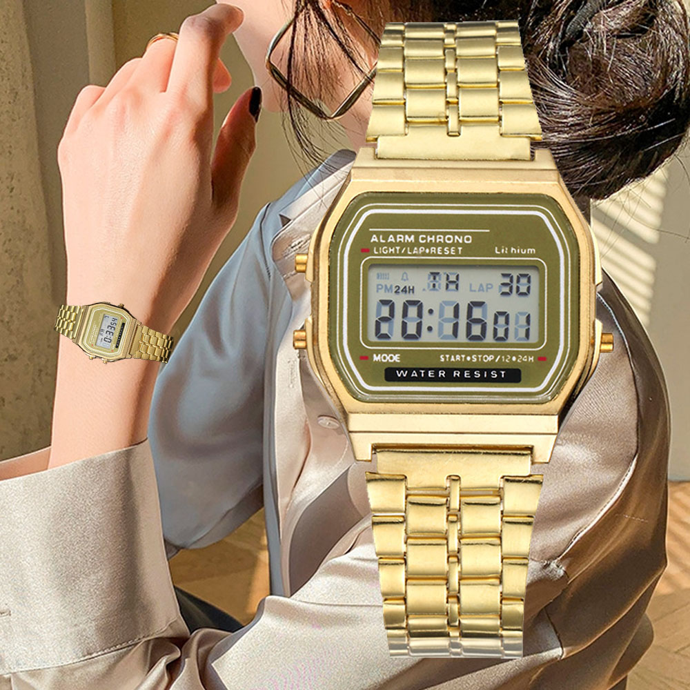 Gold Silver Stainless Steel Digital Watch for Women Business Electronic Wrist Watches