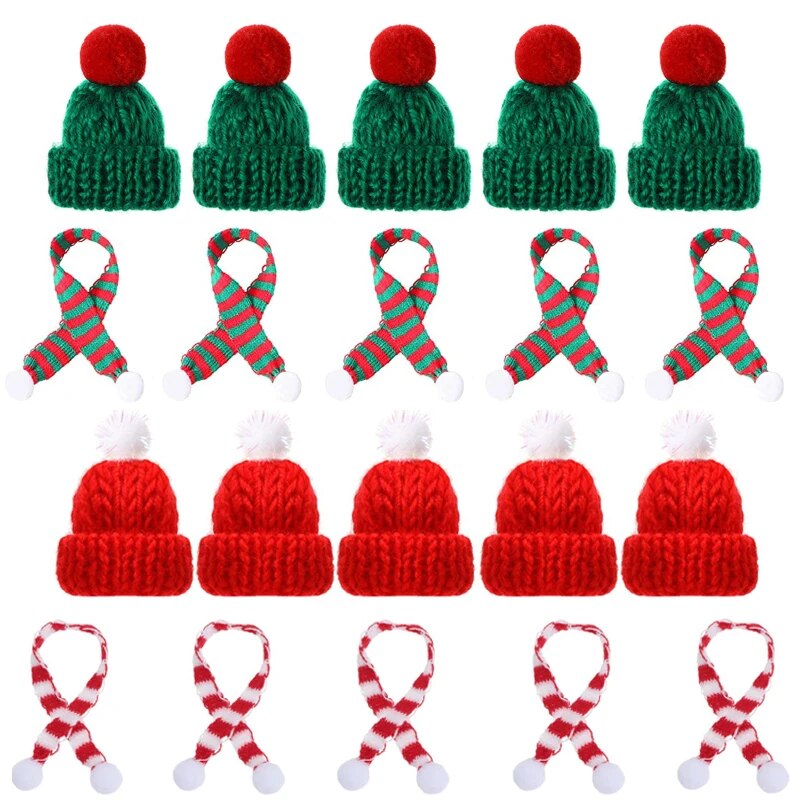 10pcs/20pcs Mini Santa Hat Christmas Scarf 2024 DIY Xmas Party Home Dinner Decoration