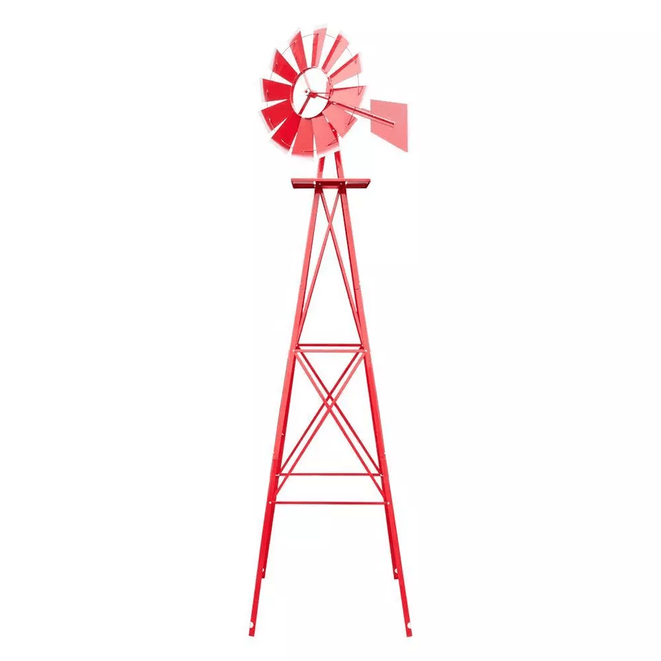 Red Metal Windmill, Patio Yard Garden Decoration, Weather-Resistant Outdoor Ornament