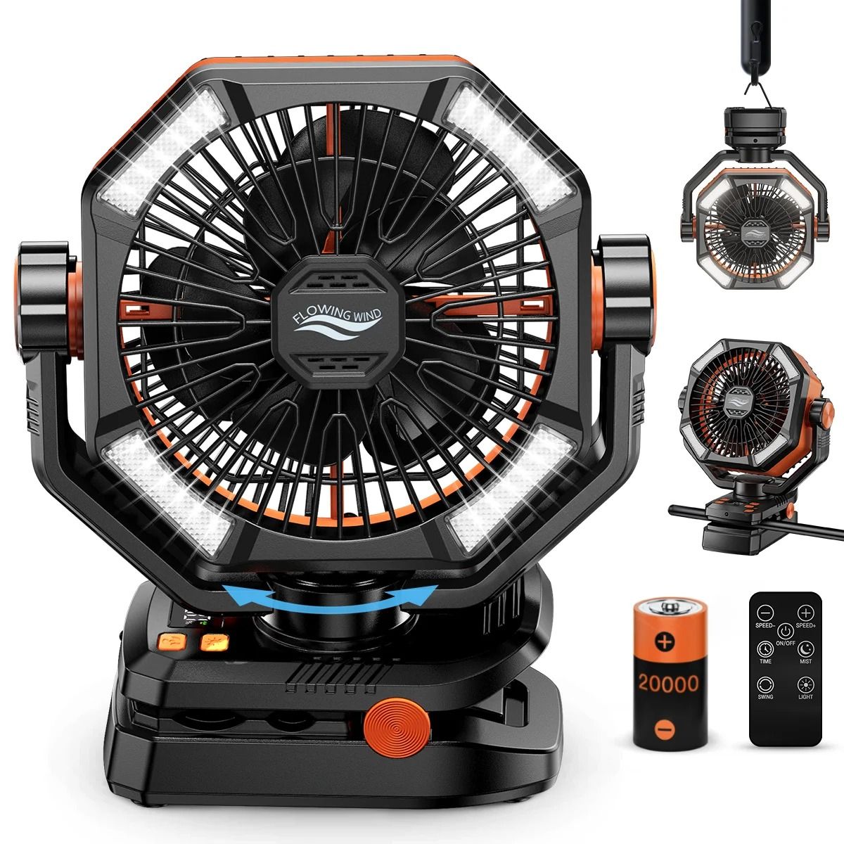 20000mAh Battery Camping Fan with LED Lantern